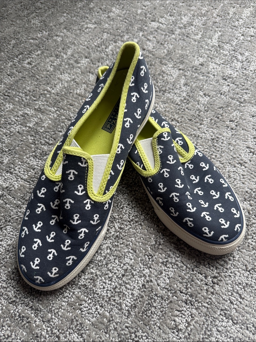 Sperry Navy Anchor Slip-Ons with Lime Trim